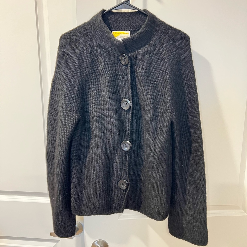Artisanal Pachamama 100% Alpaca Wool Women's Black Button-Up Sweater